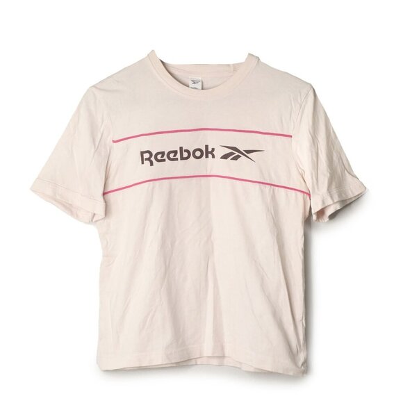 Reebok Classic Linear T-shirt Tee Pinky Beige Top Logo 100% Cotton Shirt - Picture 1 of 8